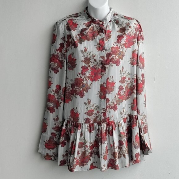 Thakoon Silk Top Size 6 Mandarin Collar Ruffle Made in USA - Picture 1 of 5